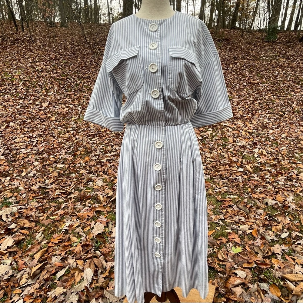 Ronnie Heller Blue & White Striped Shirt Dress Size 8